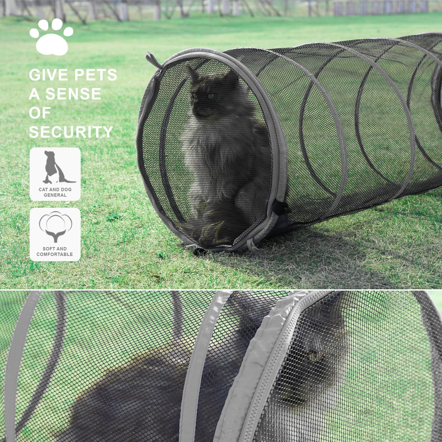 Catio Outdoor Cat Enclosure, 3-in-1 Extra Large Portable Cat Playpen with Tower Tent & Tunnel, Foldable Waterproof Mesh Catio for Indoor Outdoor Cats & Small Pets