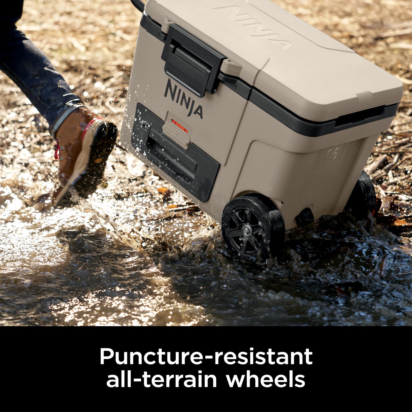 Ninja | Cooler | FrostVault 45QT Cooler with Wheels | Insulated with Temp Dry Storage Drawer | Keeps Ice Cold for Days | for The Beach, Camping, Picnics & More | Birch Beige | FB245CS