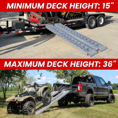 GEN-Y Hitch Heavy Duty Aluminum Loading Ramps - Set of 2, 8 Feet Long x 15 Inches Wide, 10000 lbs Capacity, Hybrid Hook and Plate Ends, Serrated Cross Rungs for Maximum Traction