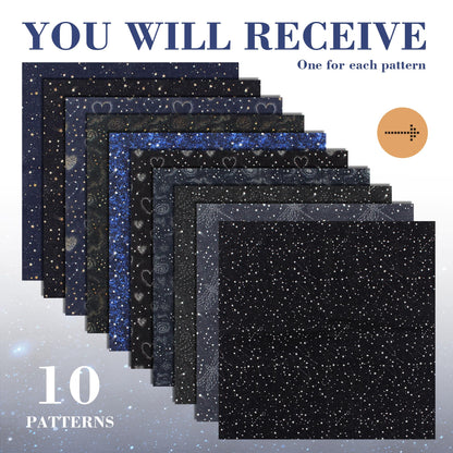 10pcs Quilting Print Fabric 19.9"X19.9" Cotton Fat Squares Sheets Printed Starry Sky Supplies for Sewing Patchwork Scrapbooking DIY Craft