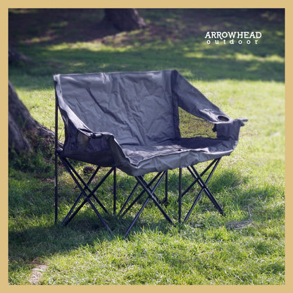 ARROWHEAD OUTDOOR 2-Pack Portable Folding Double Duo Camping Chair Loveseat w/ 2 Cup & Wine Glass Holder, Carrying Bag, Supports up to 650lbs