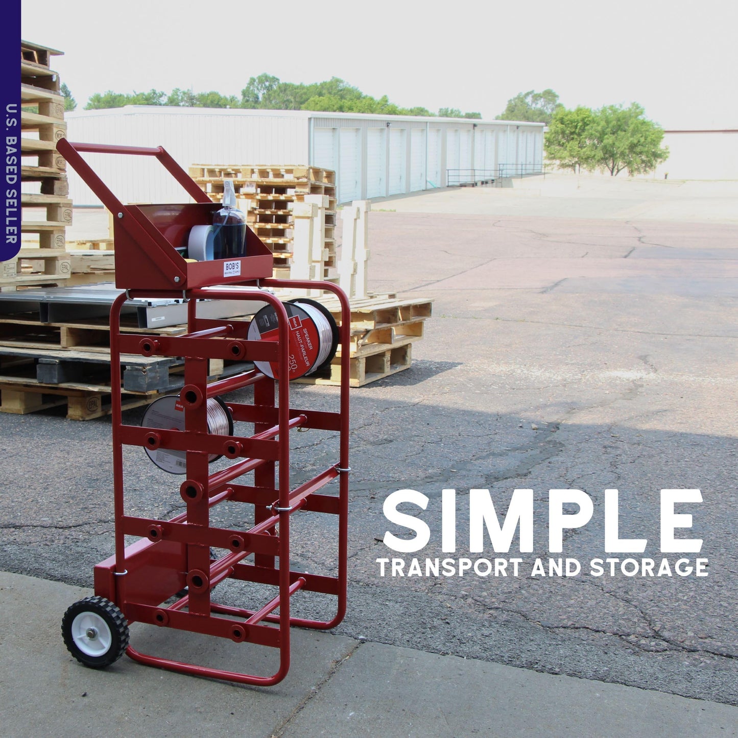 BISupply Electrical Wire Spool Rack - 11 Axle Portable Bulk Cable Reel - 150lb Capacity Wire Caddy Dolly Cart with Storage Tray