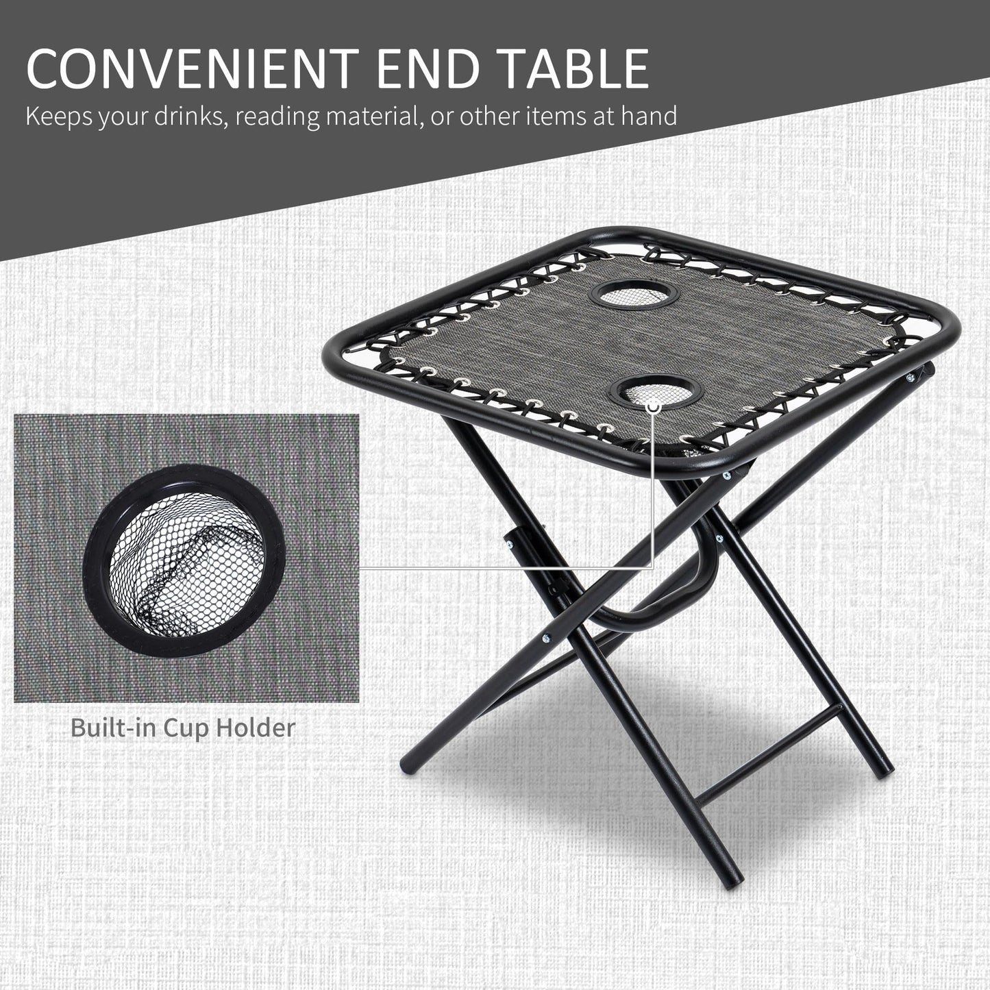 Outsunny Zero Gravity Chair Set with Side Table, Folding Reclining Chair with Cupholders & Pillows, Adjustable Lounge Chairs for Pool, Backyard, Lawn, Beach, Gray