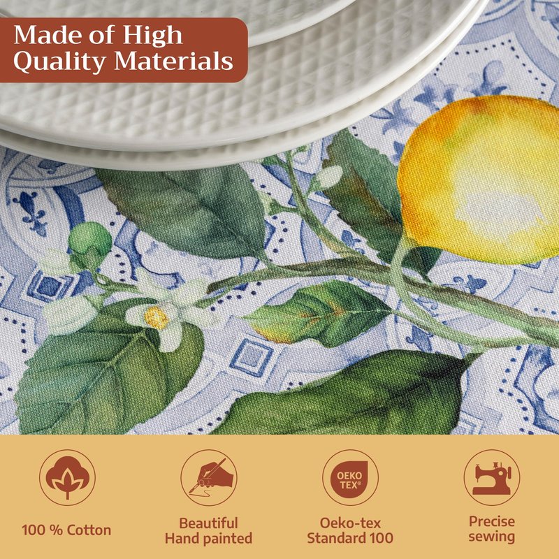 Maison d' Hermine Table Cloth Round Table 100% Cotton 63 Round Inches Tablecloth Reusable Decorative for Dining Kitchen Room Farmhouse Home Gifts for Mothers Day Spring Summer - Citrus