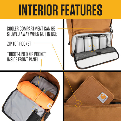 Carhartt Insulated Two Compartment Cooler, Durable Water Repellent Material W/Front Zippered Pocket for Camping, Beach & Travel, Cooler Backpack, Black