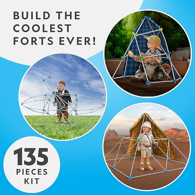 NATIONAL GEOGRAPHIC Kids Fort Building Kit - 135-Piece Indoor Fort Builder Creative Play STEM Building Toys for Kids Ages 6 7 8 9 10 11 12 Blanket Fort (Amazon Exclusive)