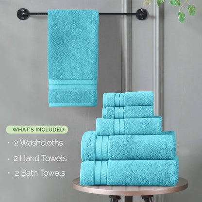 Elegant Comfort 6-Piece Towel Set - Premium Soft 100% Turkish Cotton, Quick-Drying Aqua Towels