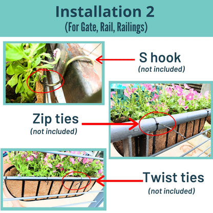 LaLaGreen Deck Railing Planter Boxes for Plants (24 Inch, 6 Pack) Metal Wall Planters for Outdoor Plants, Black Window Flower Boxes Deck Railings with Coco Liner Fence Balcony Patio Porch Over Rail