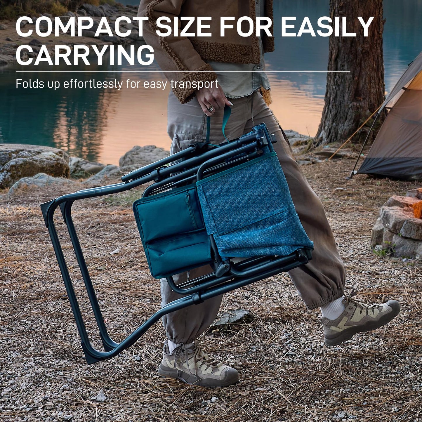 EVER ADVANCED Portable 30.7" Seat Height Tall Folding Camping Chair Directors Chair High Foldable Bar Stool with Side Table for Makeup Artist, Sports Event, Craft Show, Stretch Mesh, Supports 350LBS