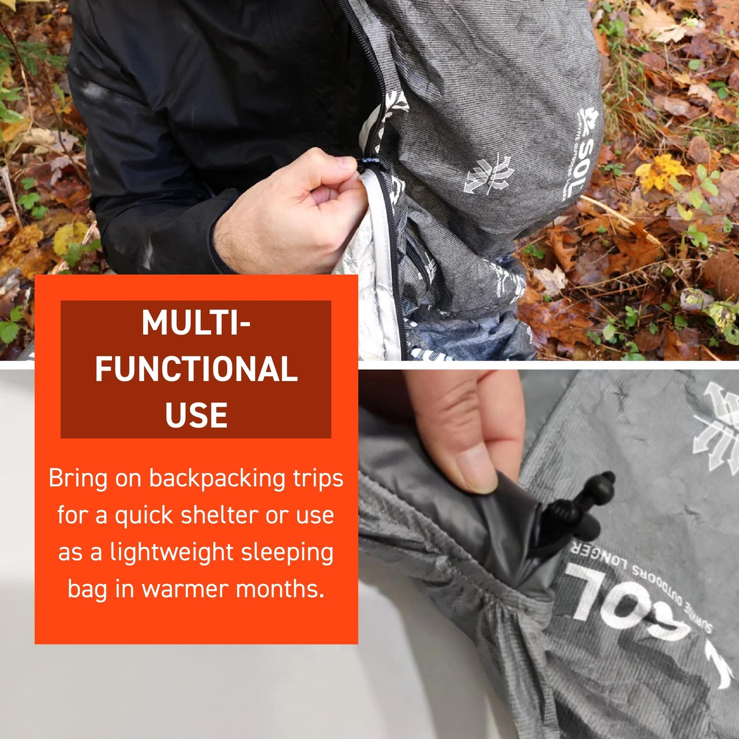 SOL Escape Bivvy with Hood - Emergency Preparedness Blanket - Reflects Up to 70% Body Heat - Outdoor Survival Shelter - Water Resistant - Durable & Breathable - Winter Camping Supplies - XL, Gray