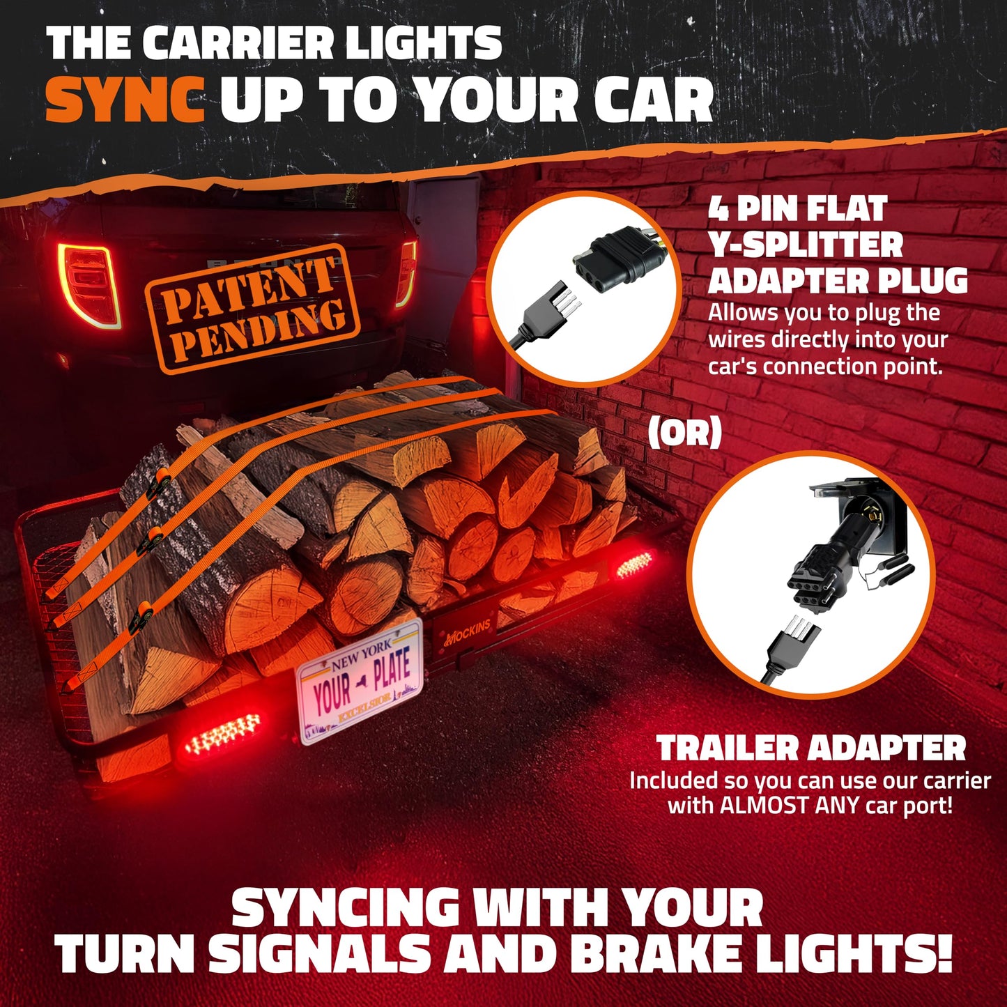 Mockins 72"x36"x6" XXL Folding Trailer Hitch Cargo Carrier w/Rear Lights & Plate Bracket | All-Weather Steel Luggage Rack for SUV Car & Truck | 500Lbs Cap Cargo Racks for Trailer Hitch & Accessories