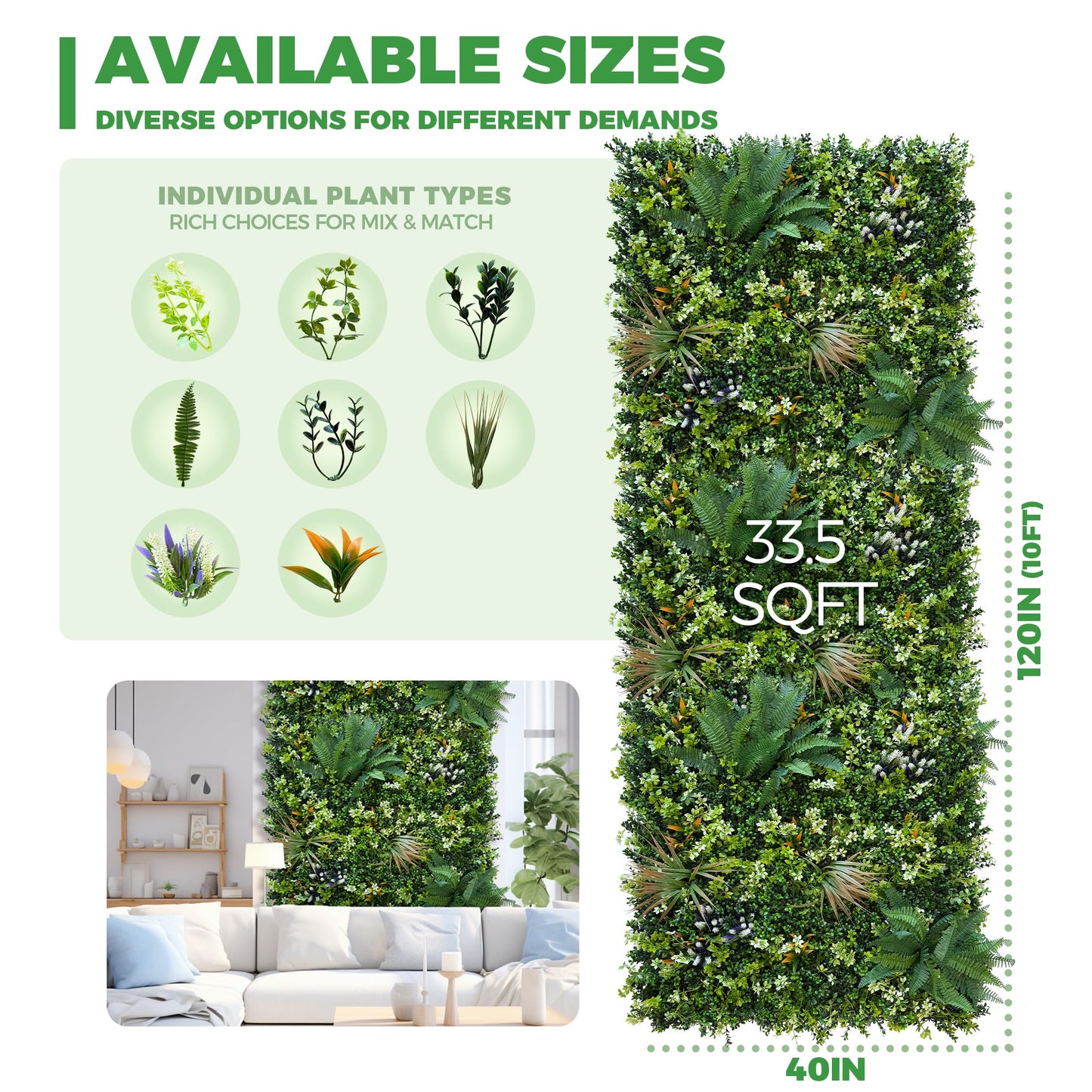 BHXCL Artificial Greenery Grass Wall Panels: 40x120 Inch UV-Anti Faux Boxwood Roll Panels,Indoor and Outdoor Ivy Plant Privacy Fence Screen for Balcony,Garden, Patio Decor