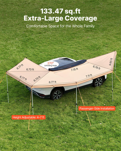 VEVOR 270 Degree Awning, 133 sq.ft Passenger Side Vehicle Awning, UV50+ Waterproof Car Side Awnings with Carry Bag, All-Weather Overland Awnings Car Shelter for SUV Van Truck Camping