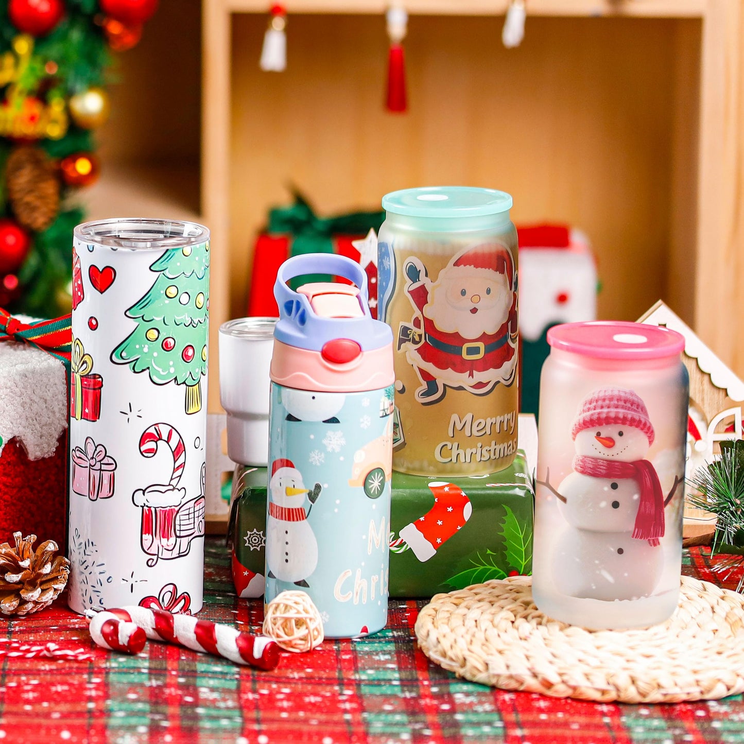Joyclub Bundle of 10 Pack 12oz Kids Sublimation Tumbler Water Bottle and 25 Pack 20 oz Sublimation Tumblers Flat Edge Cups