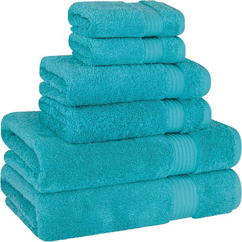 Cotton Paradise 6-Piece Towel Set | 100% Soft Absorbent Turkish Cotton | Aqua Blue Bath Towels
