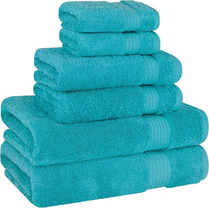 Cotton Paradise 6-Piece Towel Set | 100% Soft Absorbent Turkish Cotton | Aqua Blue Bath Towels