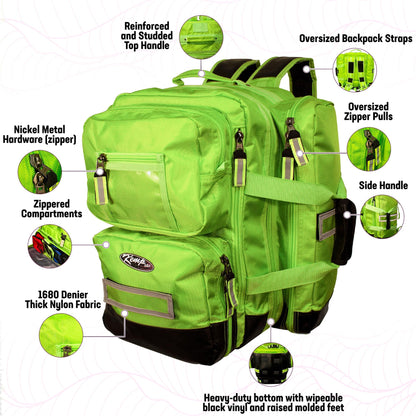 Kemp USA Ultimate EMS Backpack EMT Emergency Medical Bag Fits BLS ALS Gear and D Tank Oxygen Cylinder 1680D Nylon Multiple Grab Points Chest Waist Straps Color Coded Pouches Neon Green