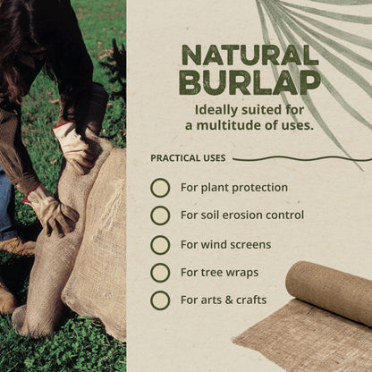 Dewitt Natural Burlap Roll 5.5 oz, 4 x 250 Feet – Medium-Weave Jute Fabric for Soil Covering, Plant Protection, Tree Wraps, Erosion Control, Wind Screens, and Crafts