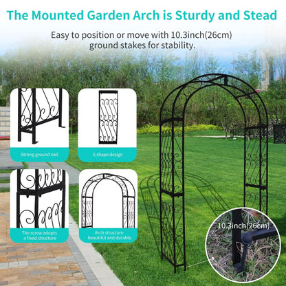 SCENDOR 48.8" W x 83.8" H Garden Arch, Black Sturdy Metal Iron Arbor, Courtyard Cast Trellis for Various Climbing Plant, Outdoor European-Style Archway Wedding Ceremony Party