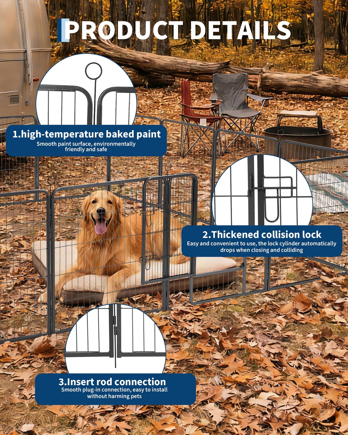 Garvee Outdoor Dog Playpen,Heavy Duty Metal Pet Exercise Pen,24 Inch, 16 Panels Metal Dog Fence with Gate, Pet Fence for Large/Small Dogs, Portable Dog Fence for RV Camping, Yard
