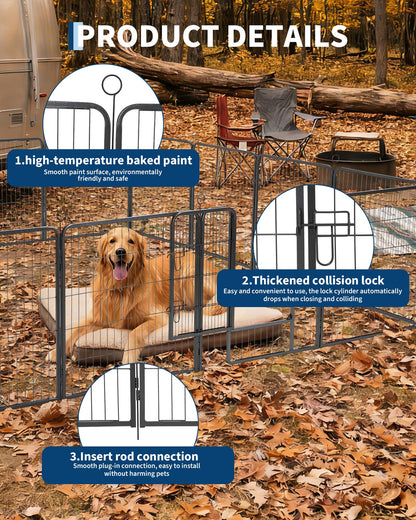 Garvee Outdoor Dog Playpen,Heavy Duty Metal Pet Exercise Pen,24 Inch, 16 Panels Metal Dog Fence with Gate, Pet Fence for Large/Small Dogs, Portable Dog Fence for RV Camping, Yard