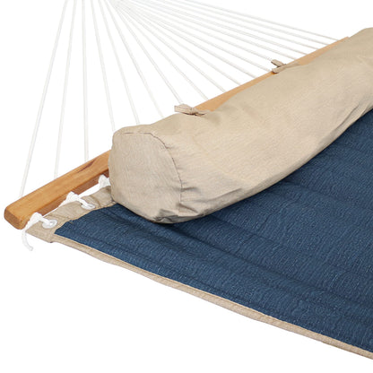 Sunnydaze Double Quilted Polyester Hammock with Detachable Pillow - 440-Pound Capacity - Tidal Wave