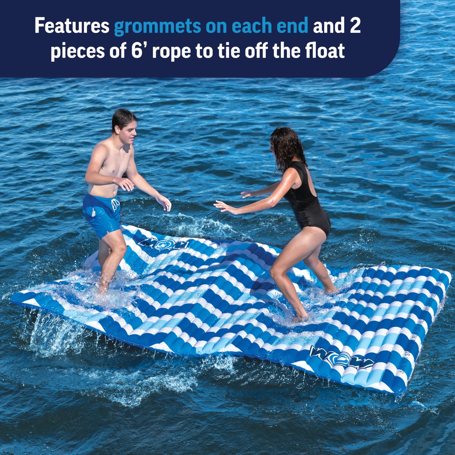 Wow Sports Inflatable Water Walkway Mat - Blue Chevron - 10 x 6 ft - Connects to Boats & Other Mats - for Kids & Adults