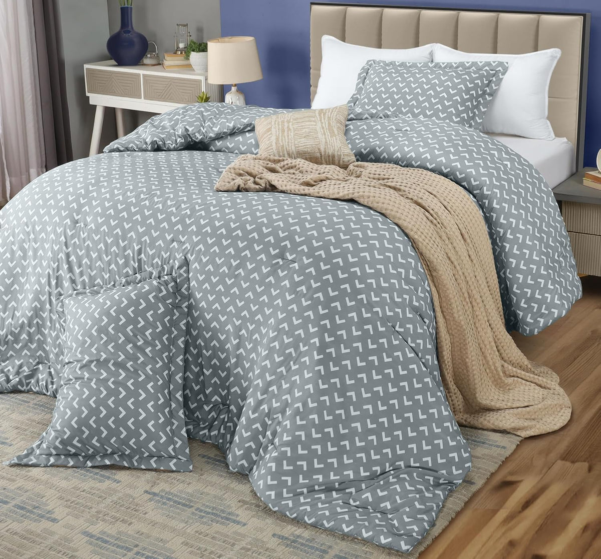 Utopia Bedding Queen Comforter Set - 3 Piece Arrow White Design | Soft Down Alternative Bedding (88x88 in)