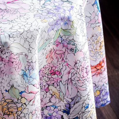 Maison d' Hermine Table Cloth Round Table 100% Cotton 63 Round Inches Tablecloth Reusable Decorative for Dining Kitchen Room Farmhouse Home Gifts for Mothers Day Spring Summer - Floral Love