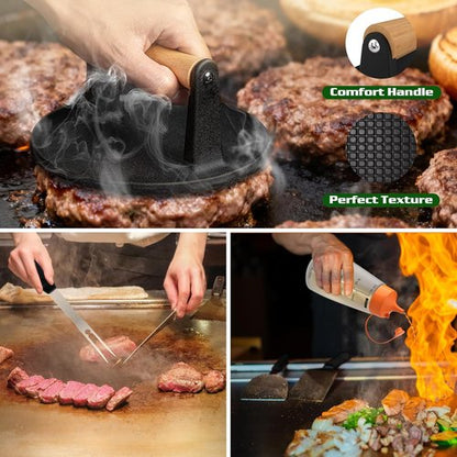 Blackstone Griddle Accessories Kit - 134 Pcs Hibachi Grill Tools with Spatula, Basting Cover & Burger Press