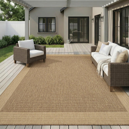 MontVoo-Outdoor Rug-Patio Rug 8x10 ft Polypropylene Indoor Outdoor Rugs Outdoor Carpet for Patio Deck Balcony Porch, Textured Weave, Durable for High Traffic, Fade-Resistant, Modern Neutral Brown