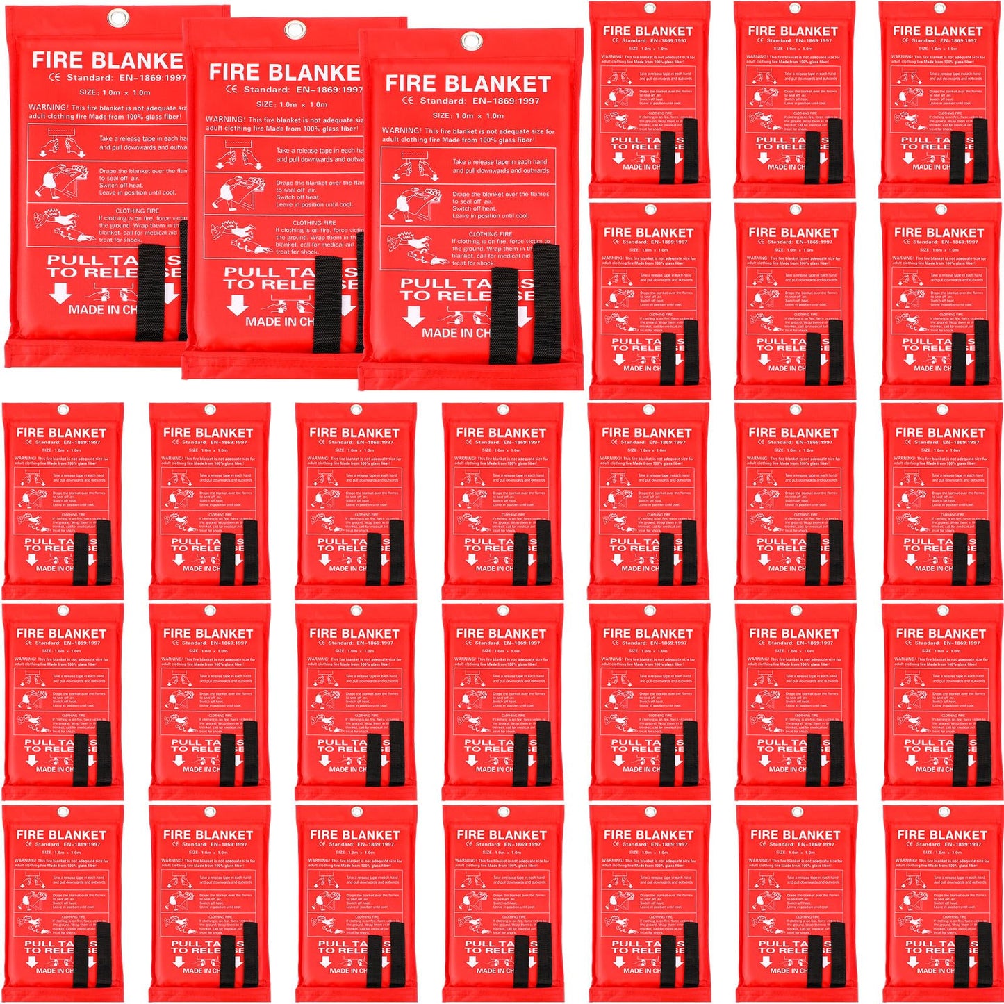 Macarrie 30 Pack Fire Blankets 39” x 39” Fire Blanket Emergency for Home and Kitchen Extinguisher Blankets Fiberglass Suppression Blanket Safety Fireproof Survival for Car Office Warehouse (Red)