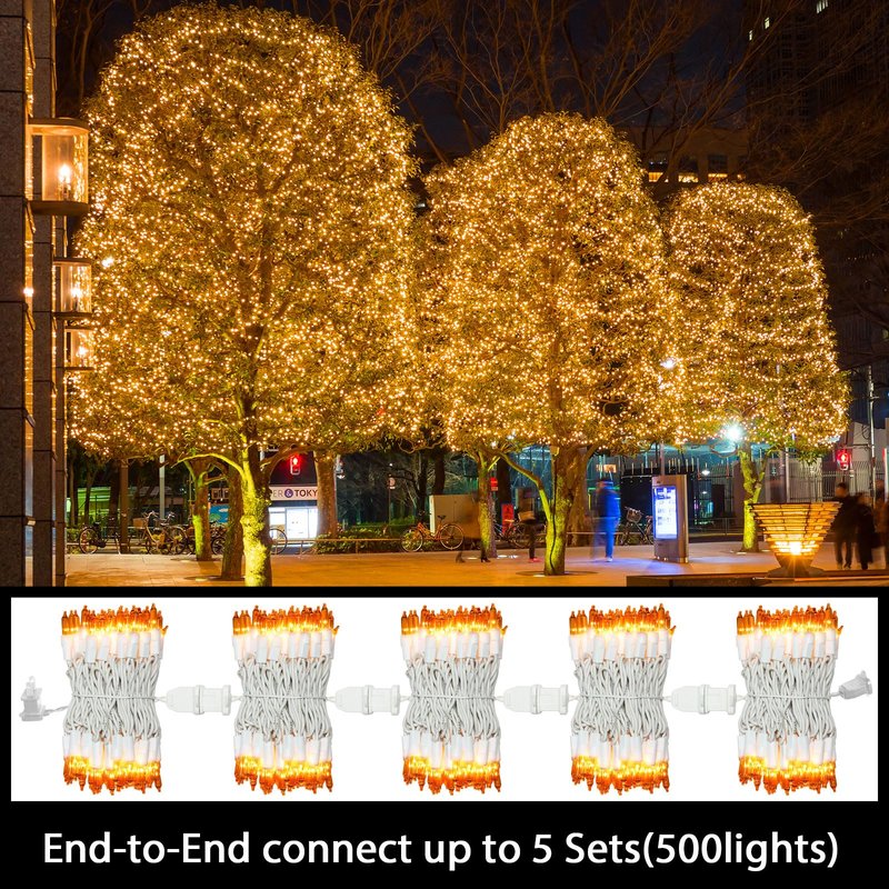 LAMPHOME Yellow Easter Lights 100 Count 19.6 Feet Incandescent Bulb Mini Golden String Lights for Indoor Christmas Tree Garland Birthday Wedding Party Festival Decoration, White Wire
