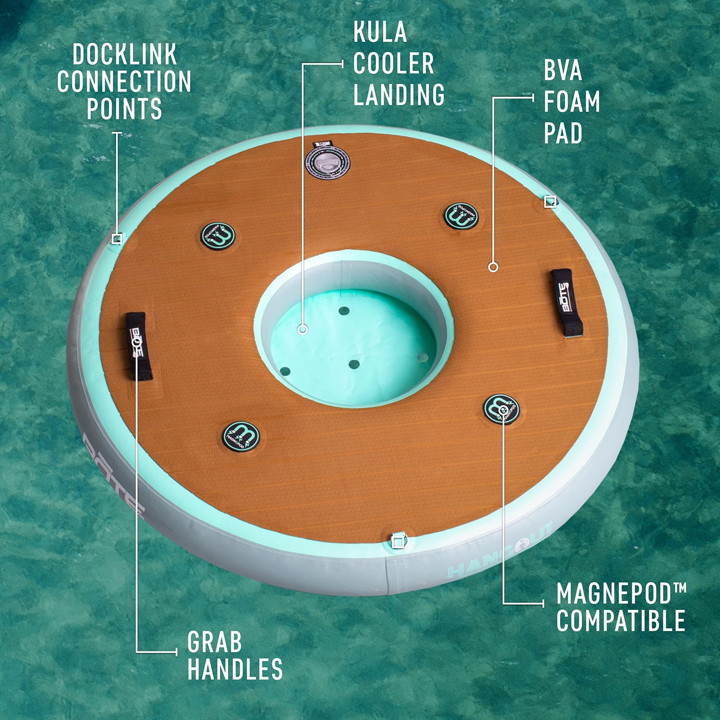 BOTE Floating Hangout Suite Drink Bar Aero Inflatable Hangout Bar Raft Kula 5 Cooler Compatible Center, MAGNEPod Compatible Travel Friendly Packable Portable Towable