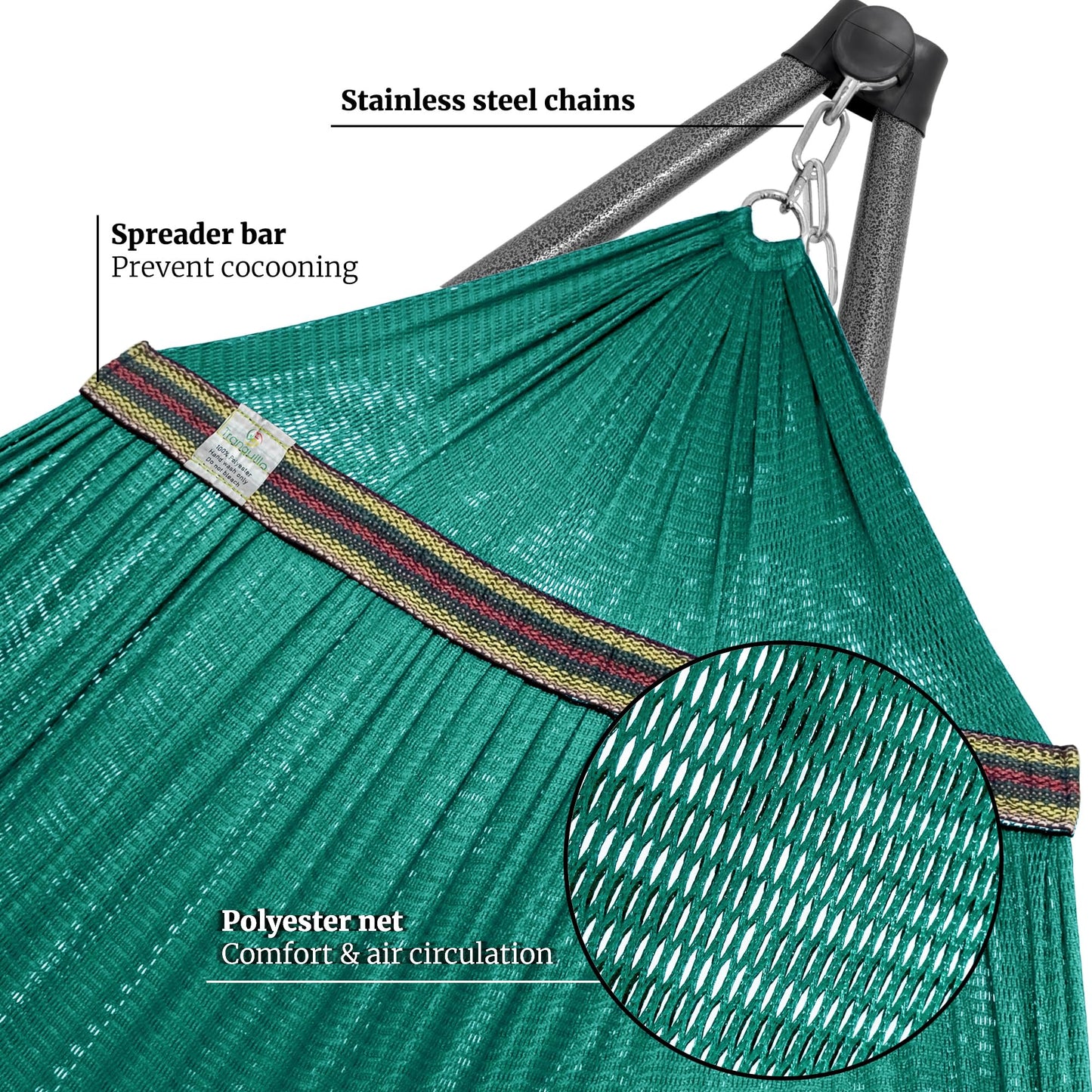 Tranquillo Combo x2 Hammocks with Stand for Outside & Tree Straps, Heavy Duty Hammock with Stand 600lbs for Indoor Outdoor Patio Backyard, x2 Hammocks for 2 Person (Combo - Peacock, Medium)