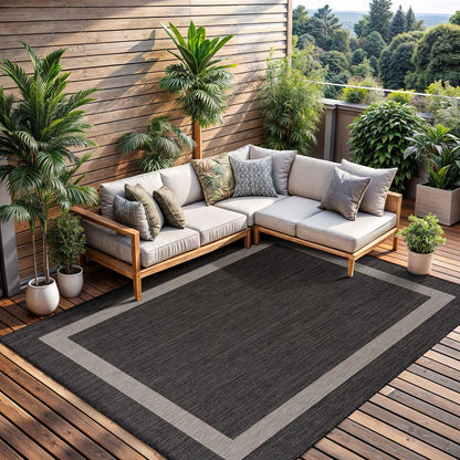 CAMILSON Outdoor Rug 8x10,Modern Outside Rugs for Patios Porches Waterproof Durable Washable Non-Shedding, Easy-to-Clean Indoor Outdoor Area Carpet (8 x 10, Bordered - Dark Gray/Light Gray)