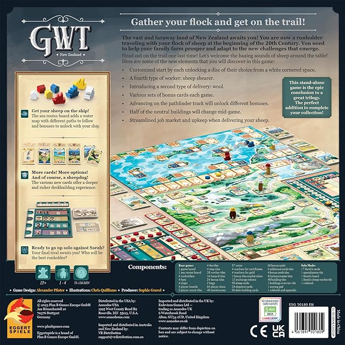 Great Western Trail 2nd Edition New Zealand Board Game - Embark on a Unique Cattle Ranching Adventure! Strategy Game for Kids &amp Adults Ages 12+ 1-4 Players 75-150 Min Playtime Made by Eggertspi