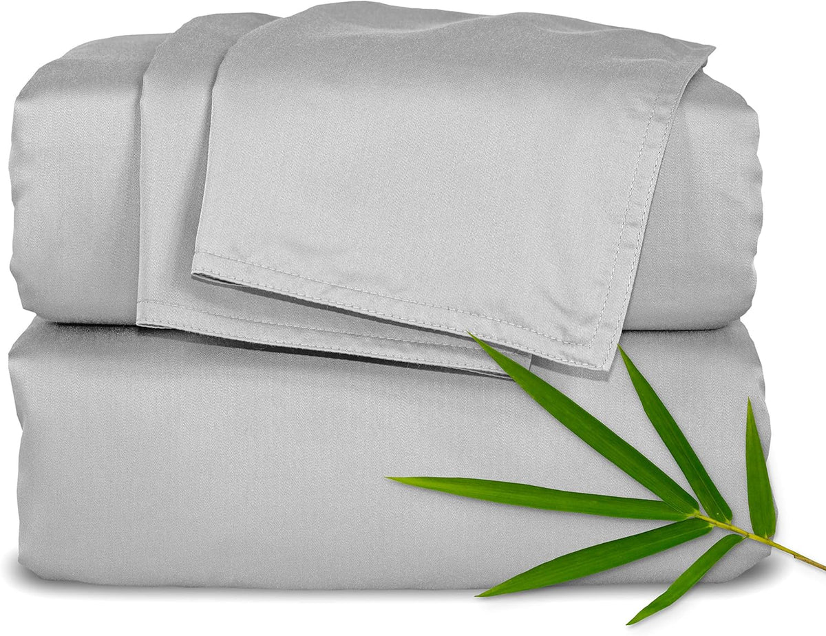 Pure Bamboo Twin Sheets - Luxuriously Soft 100% Organic Viscose Bed Sheet Set | Silver Pearl, Double Stitching
