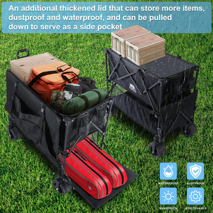700lb Double Decker Wagon Collapsible Cart Foldable Heavy Duty Wagon Collapsible，400L,54" Extended Foldable Cart with Wheels for Camping Fishing & Outdoor Use, Beach cart，