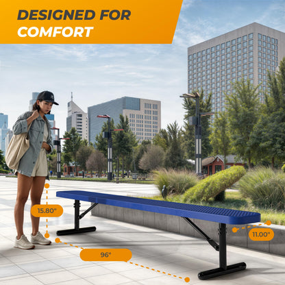 OUTTANS Heavy-Duty Outdoor Metal Bench, Thermoplastic-Coated, Portable, Weatherproof, Commercial-Grade for Parks, Gardens, Patios, Stores & More (8 Ft - Portable, Blue)