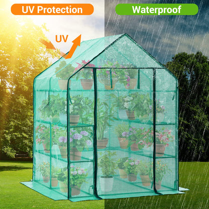 Ohuhu 4 Tiers 11 Shelves Greenhouses with 3" x 98' Repair Tape, Outdoor Walk-in Green House with Reinforced Clear Plastic Film Tape