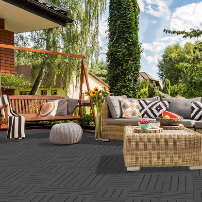 Goovilla Plastic Interlocking Deck Tiles, 36 Pack Balcony Flooring, 12"x12" Waterproof Outdoor Flooring All Weather Use, Patio Floor Decking Tiles for Porch Poolside Backyard Concrete, Dark Grey