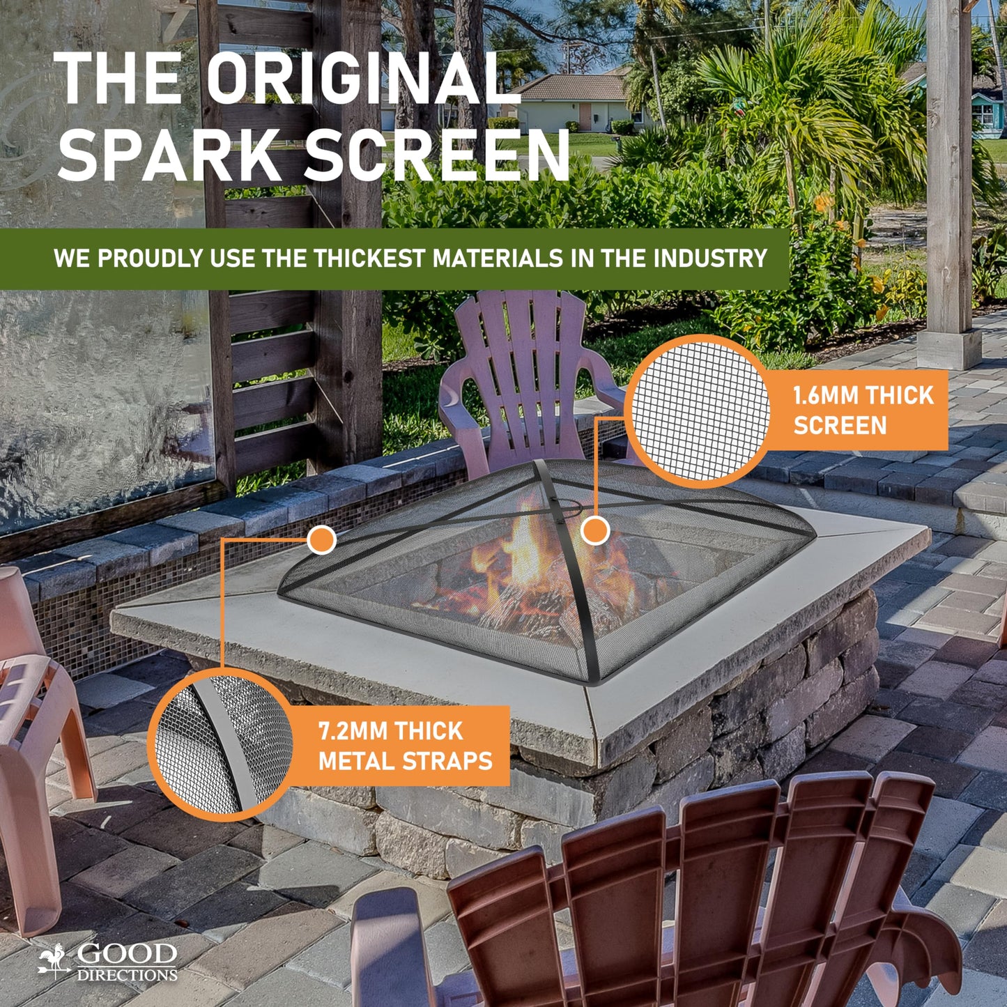 Good Directions 782 Heavy Duty Fire Pit Spark Screen Square Cover with Mesh, Handle and Lifter, 30" Square, Black, Patio, Lawn & Garden