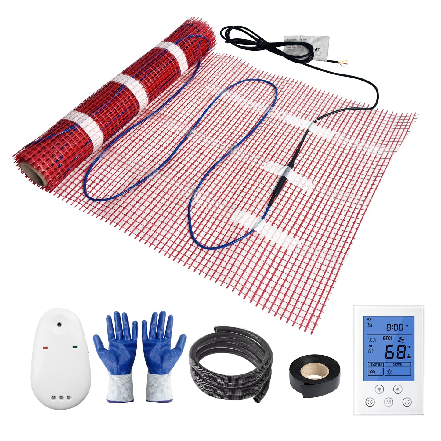 BLARALA Electric Radiant Floor Heating System, 40 Sq.ft Electric Heated Floor Mats for Bathroom, Includes Programmable Thermostat, Heat Mat, Installation Monitor, and Temperature Sensors