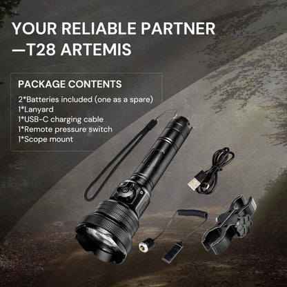 Brinyte T28 LED Zoomable Hunting Light, 3 Color in 1(Red, Green, White) Rechargeable Predator Flashlight with Pressure Switch Mount, IP66 Waterproof Coyote Light for Hogs Coon Varmint Hunting