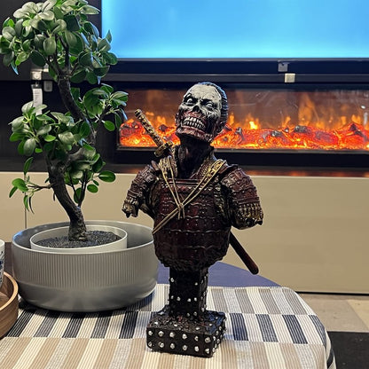 LOOYAR Undead Samurai Zombie Resin Bust Statue for Home Office Decor (Red)