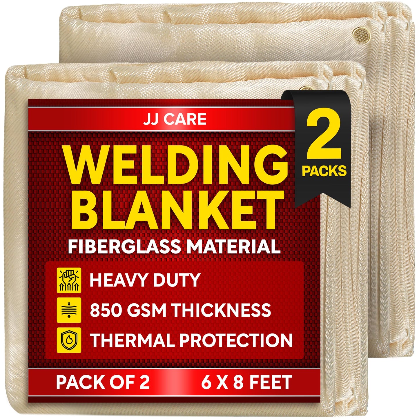 2 Pack Welding Blanket - 6ft x 8ft, 850GSM Fiberglass Welding Blanket for Smokers with Brass Grommets, Heavy Duty Fireproof Welders Mat for Industrial, Smoker, Grill and Camping