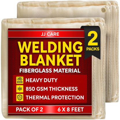 2 Pack Welding Blanket - 6ft x 8ft, 850GSM Fiberglass Welding Blanket for Smokers with Brass Grommets, Heavy Duty Fireproof Welders Mat for Industrial, Smoker, Grill and Camping