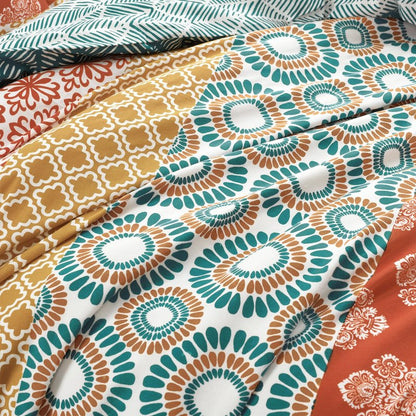 Lush Decor Bohemian Stripe Reversible Cotton Duvet Cover Set, 3 Piece Set, Full/ Queen, Turquoise & Orange - Striped Bedding Set - Queen Duvet Cover Full - Boho Decor
