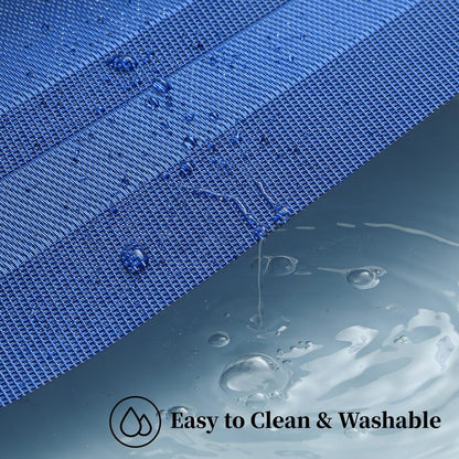 Leetaltree Blue Frame Placemats Set of 6 - Heat Resistant Non-Slip Place mats for Dining Table, Washable Durable PVC Vinyl Woven Table Mats（Blue Frame, 6）